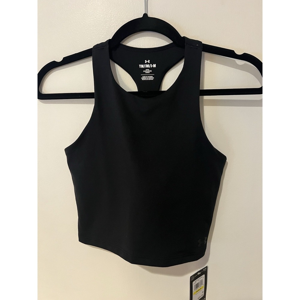 NWT Under Armour Girls Motion Crop Tank Youth Size Medium Black Built In Bra
